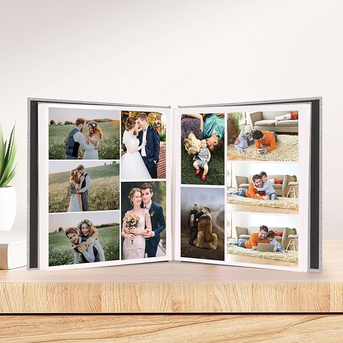Photo Album Self Adhesive Pages for 4x6 5x7 8x10 Pictures Magnetic Scrapbook Photo Albums with Sticky Pages Books with A Metallic Pen for Baby Wedding Family 13.2x12.8 Grey 120 Pages