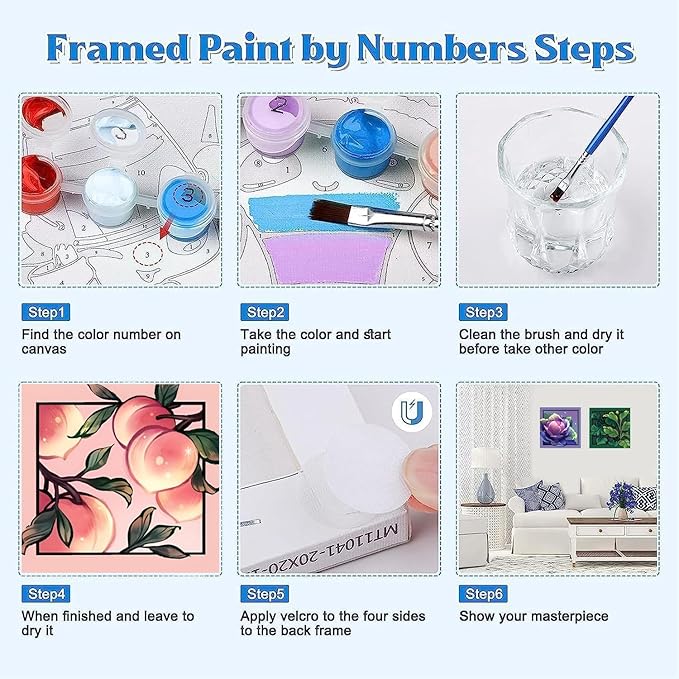 Canrichshop 4 Pack Framed Colorful Paint by Numbers Kit Beginner & All Ages,Plant Tone Paint by Number for Adults, DIY Painting Kits for Adults for Decor Present 8X 8 inch