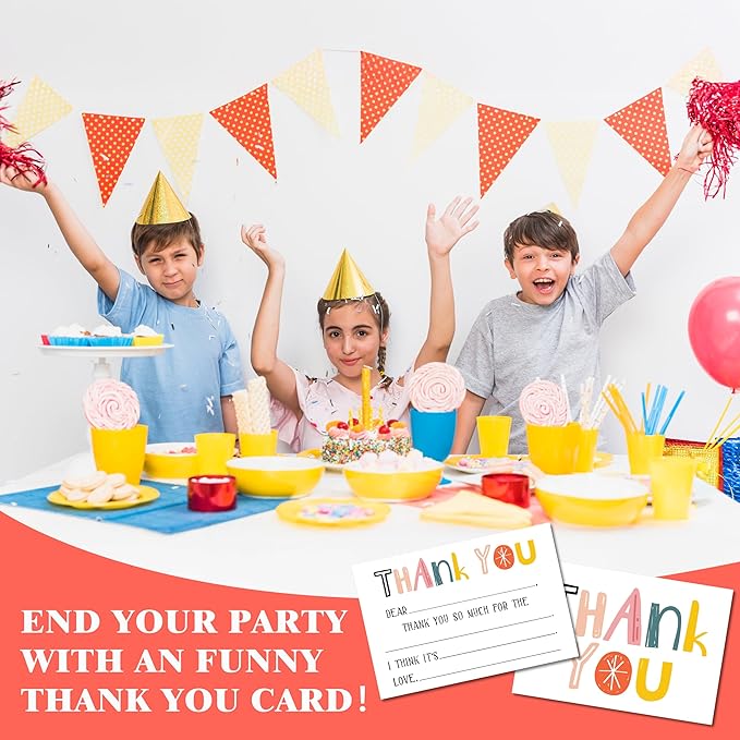 Colorful Kids Thank You Cards, Minimalist Thank You Card For Baby Shower Birthday Party, Kids Birthday Cards Fill In The Blank, 20 Pack Cute Greeting Cards With Envelopes For Boys And Girls, 008