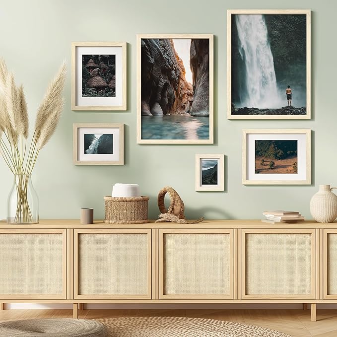 16x24 Frame Set of 3, Natural Wood Grain 16x24 Poster Frame for Gallery Wall Mounting (3 Pack,Natural)