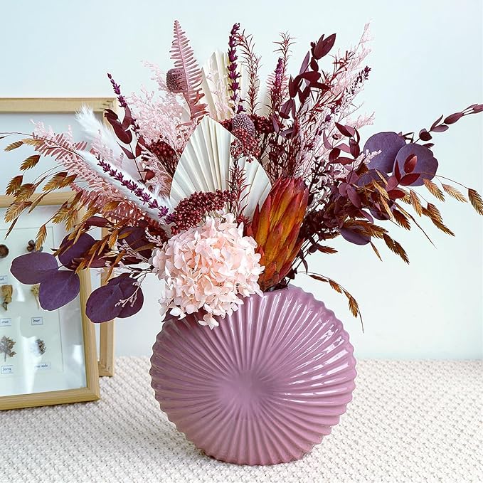 Natural Dried Flower Bouquet, Pampas Grass Decor with Preserved Plants, Boho Rustic Floral Arrangements for Home Table Wedding Centerpieces, Fall Western Style Dry Flowers