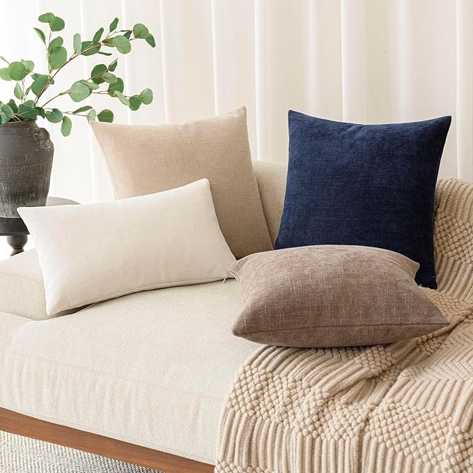 Foindtower Pack of 2 Soft Textured Throw Decorative Pillow Covers Square Accent Solid Cushion Cover Cozy Farmhouse Pillow Case with Zipper for Couch Sofa Bedroom Living Room 20x20 Inch, Taupe