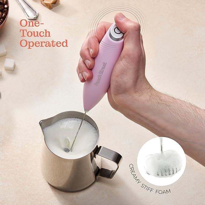 Powerful Handheld Milk Frother, Mini Milk Foamer, Battery Operated (Not included) Stainless Steel Drink Mixer for Coffee, Lattes, Cappuccino, Frappe, Matcha, Hot Chocolate.