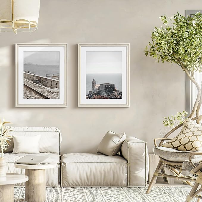 Yaetm 20x24 Picture Frame Matted to 16x20 Set of 2, 1.4" Wide Molding & Rustic White Frames for Wall Gallery, Horizontal and Vertical Wall Mount (2 pack, White)