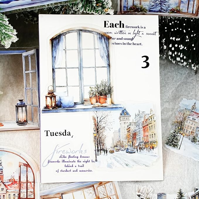 Weather Window PET Stickers, 90PCS Large Window Scenery Designs - Cozy Seasonal Views for Scrapbook Journals Planners DIY Decor