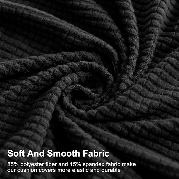 CHUN YI 2Piece Stretch Couch Cushion Covers, Sofa Seat Slipcovers for Pets, Suitable for Armchair Loveseat Sofa with Spandex Jacquard Washable Fabric (2Piece,Black)