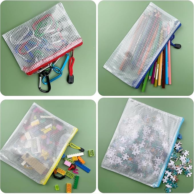 Oaimyy-16PCS-Mesh Zipper Pouch, Plastic Zip File Folders Puzzle Bags for Organizing,Office Supplies,Travel,Home Storage- (Multicolor, 5"x 7")