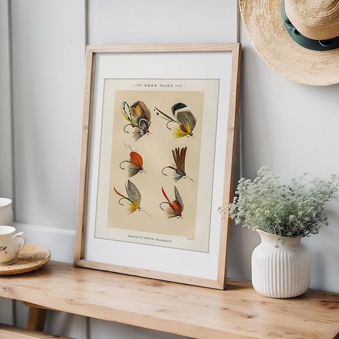 DREAM BIG PRINTABLES Vintage Fly Fishing Decor (Set of 4) - Unframed - 11x14 | Great Gift for Fisherman - Reproductions of Vintage Fishing Lure Art Prints - Rustic Decor