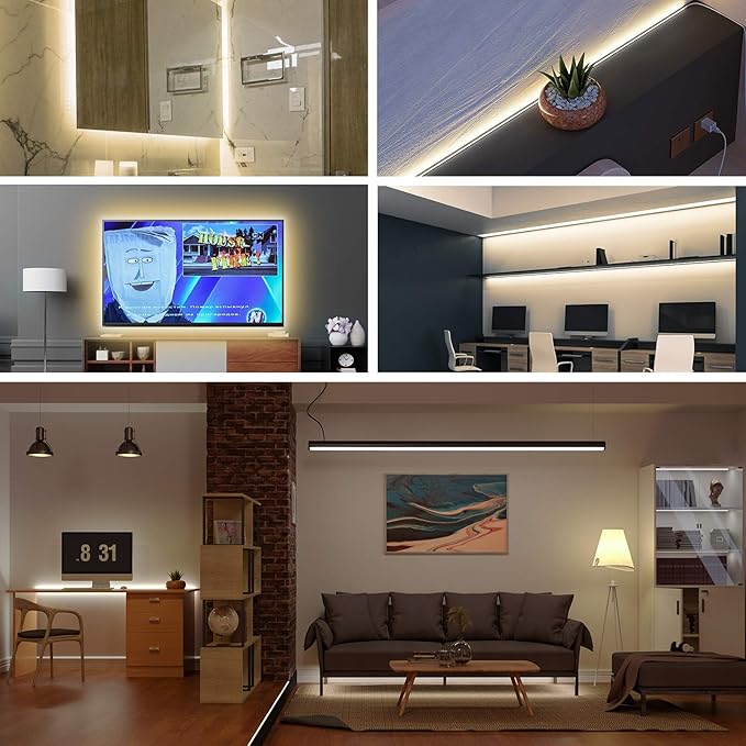 USB LED Light Strip 6.56FT, 5 Volt USB Powered COB LED Tape Lights, 6000K Daylight White 8mm High Density Flexible Strips CRI90+ for TV Backlight Under Cabinet Bedroom, No Controller and Power