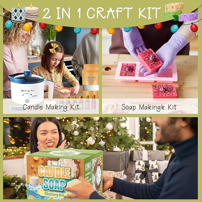 PIUH Basic DIY 2-in-1 Candle & Soap Making Supplies Kit with Wax/Soap Melter and Candles/Soaps Making Supplies for Adults Beginners, Starter Making Candle Soap Craft Kits Gifts