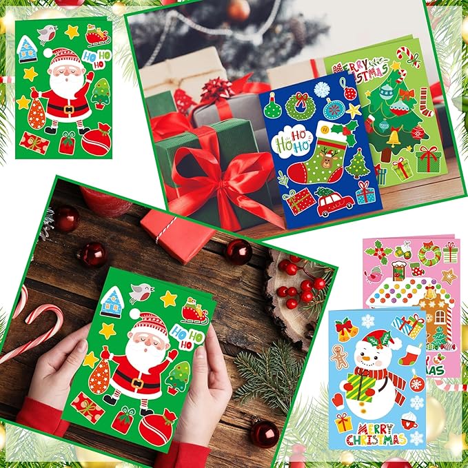 Fullhawl 48 Set Christmas Card Making Kits DIY Christmas Craft with Stickers and Envelopes Make Your Own Greeting Card Handmade Xmas Folded for Xmas Gift Party Decor Home Activities