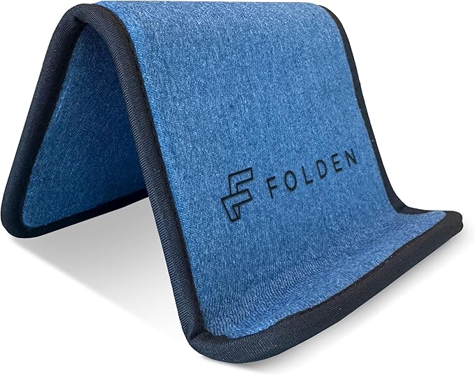 Folden Airplane Phone Holder, Flexible Cell Phone Holder, Folding Cellphone Stand for Desk, Bed, Office, Treadmill - Airplane Gadgets for Long Travel Accessories - Plane Essentials (Blue Denim)