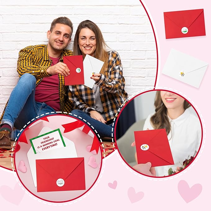 TICIAGA 24 Set Valentine's Day Football Greeting Cards with Envelop Green Heart Soccer Notecard Sticker for Kids Sport Theme Exchange Gifts for Boys and Girls School Classroom Supplies Party Favors