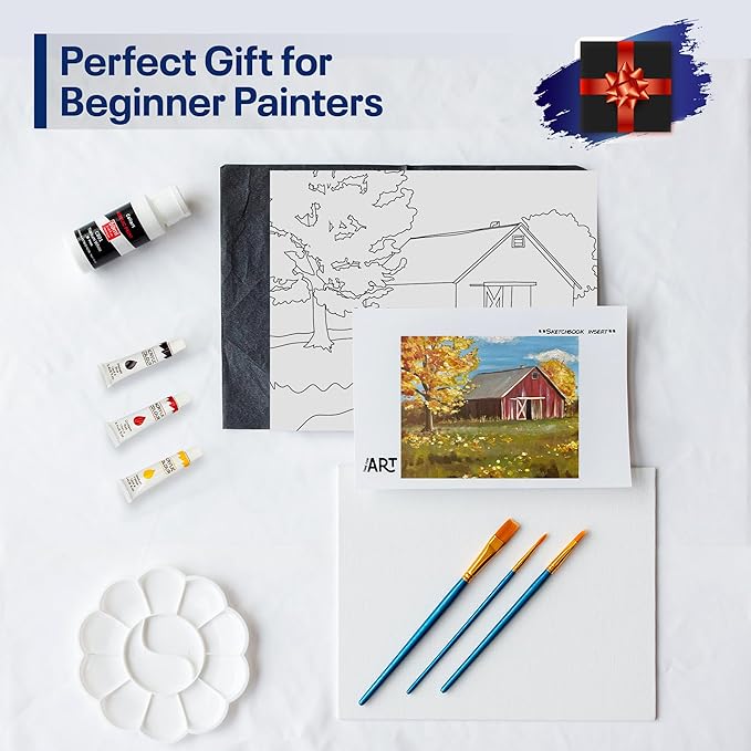 Painting4Real DIY Art Painting Kit for Adults – Learn to Paint Barn to The Peaks with Video Tutorials – 9 Pieces Acrylic Paint Set for Adults –Perfect Christmas Crafts & Holiday Gifts for Art Lovers