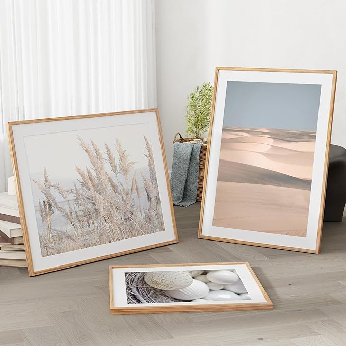 24x28 Picture Frame, Solid Oak Wood Frames 24 by 28, Rustic Wood Poster Frame 24"x28", 24x28 Frame with Mat for 20x24, 24 x 28 Frame with Tempered Real Glass (Natural Oak Color, 1 Pack)