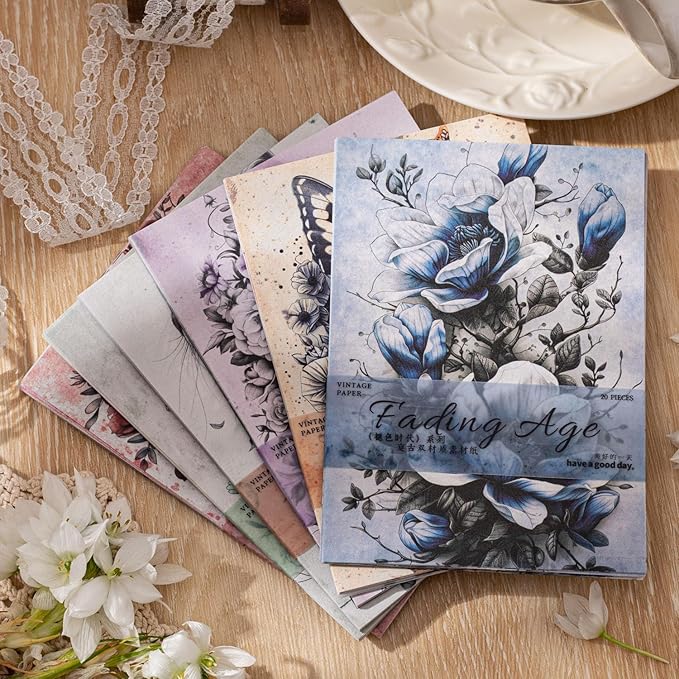 120Pcs Vintage Scrapbook Paper, Lightweight & Sulphate Ephemera Pack for Journaling, Junk Journals, Scrapbooking Supplies, Craft Kit with Glue Tape