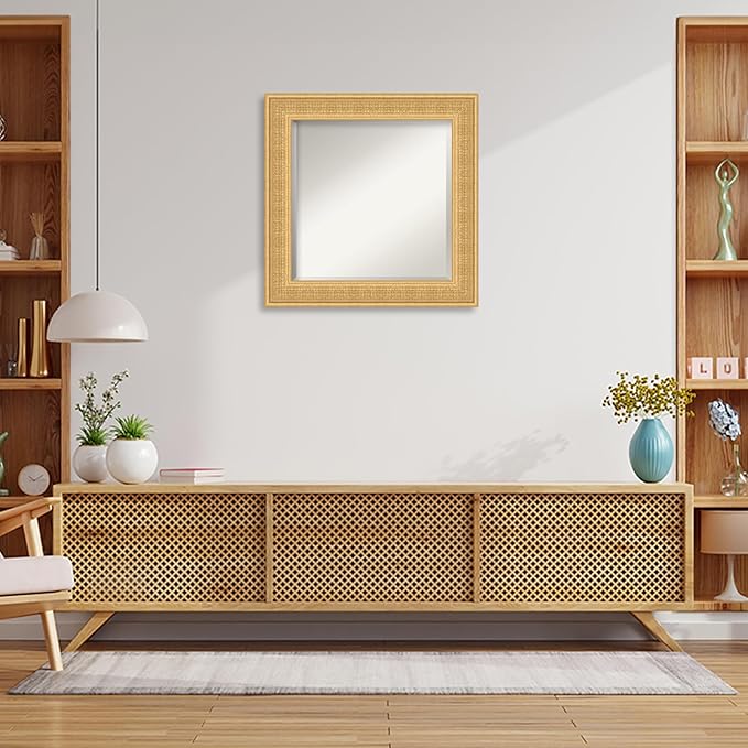 Amanti Art Gold Wall Mirror 26x26 Trellis Gold Square Bathroom Mirror for Wall Decor Living Room, Medium Traditional Wood Frame, Hangs Horizonally and Vertically, Bathroom Decor, Beveled Edge
