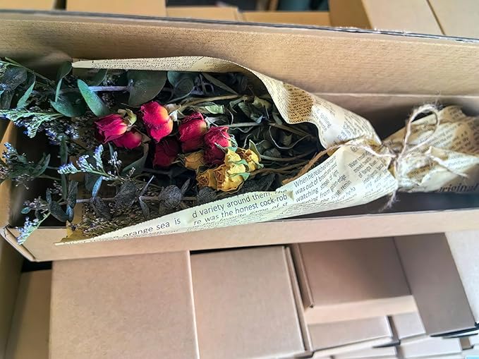 Dried Rose Flower Bouquet with Eucalyptus, Babies Breath Used for Home Farmhouse Decor, Table Decor Real Dried Flowers for vase, Gift for Mother Friend. 16.5 Inches