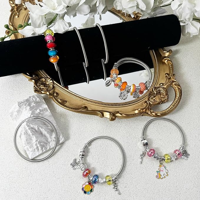 Exway 20 Pcs Expandable Charm Bangle Bracelets Sliver Charm Bracelets Adjustable Spring Bracelet Kit for Crafts DIY Women Jewelry Making