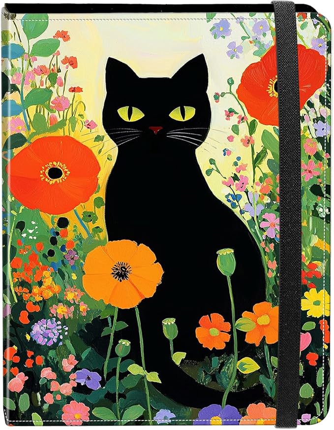 Photo Album 4x6-120 Photos Capacity,PU Leather Cover with Elastic Band,High Definition Waterproof PP Pages for Family Wedding Anniversary Baby Record,Black Cat Wildflower