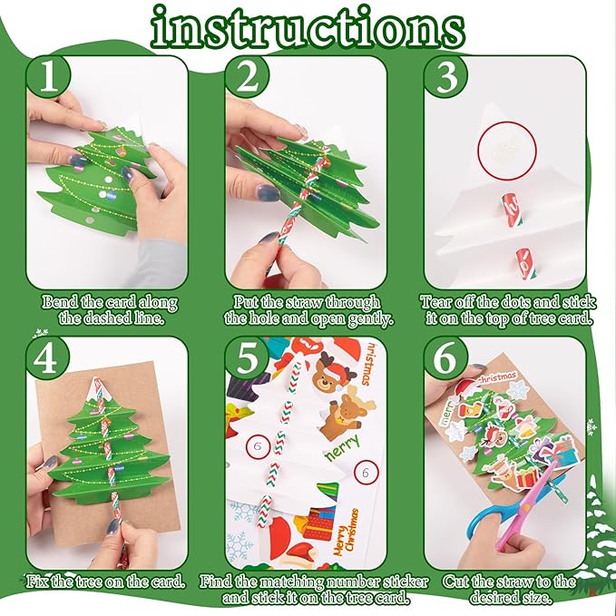 Seagoodbye 28Sets Christmas Crafts Card Making Kit DIY 3D Xmas Trees Greeting Cards Arts and Craft Holiday Party Favors Classroom Activities Supplies