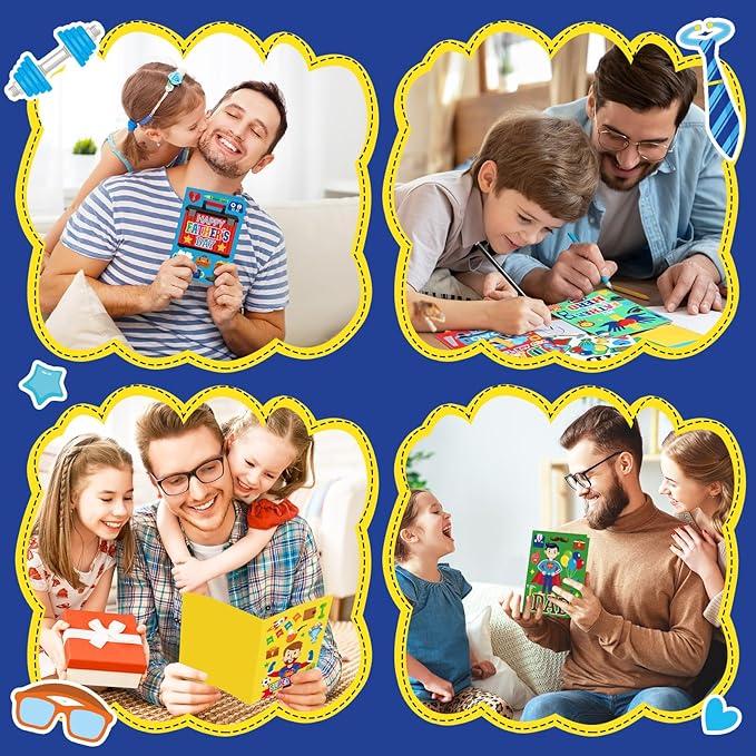 Fullhawl 48 Set Father's Day Card Making Kits DIY Father's Day Craft with Stickers and Envelopes Make Your Own Greeting Card Handmade Dad Gift for Party Home Activities