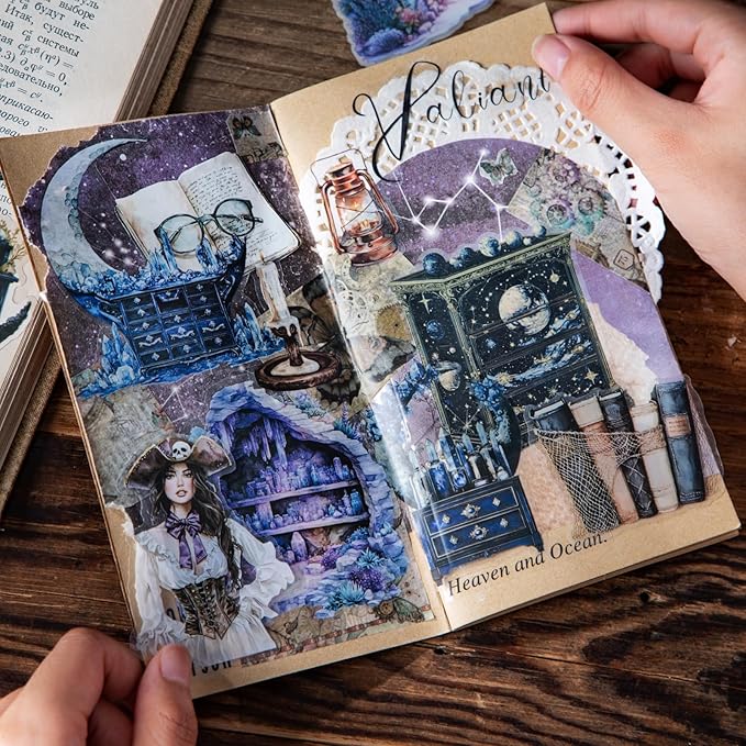 Magic Cabinet PET Stickers Set, 60PCS Fantasy Journal Stickers for Scrapbooking DIY Crafts Planner
