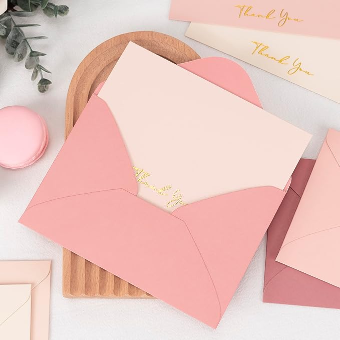 Crisky Dusty Rose Thank You Cards with Envelopes & Stickers, 50 Pack Bridal Shower Graduation Thank You Cards Small Business, Wedding Baby Shower Birthday Funeral Notes Bulk