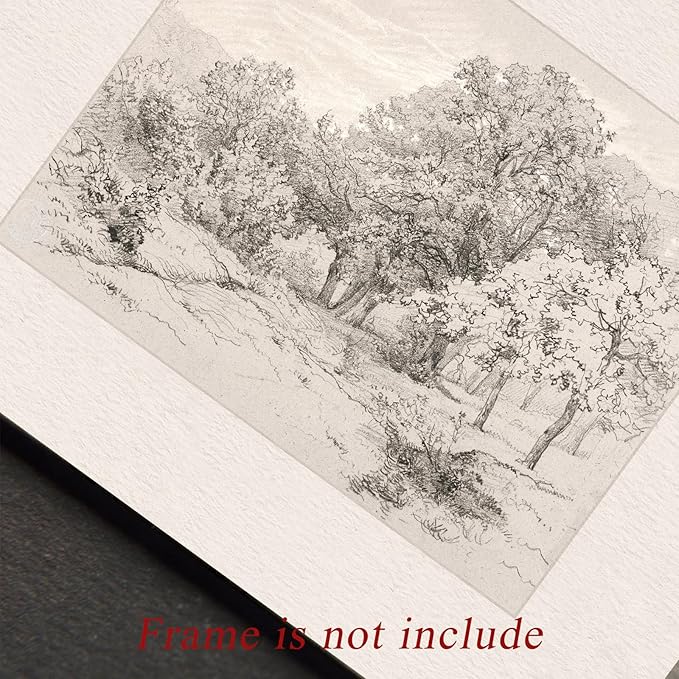 Uniro Neutral Wall Art for Home Decor, Farmhouse Landscape Tree Sketch Drawing Wall Decor, Rustic Nature Canvas Prints Antique Moody Neutral Landscape Oil Painting Vintage Art Pictures for Bedroom Bathroom Decor( 8" x 10"-UNFRAMED)