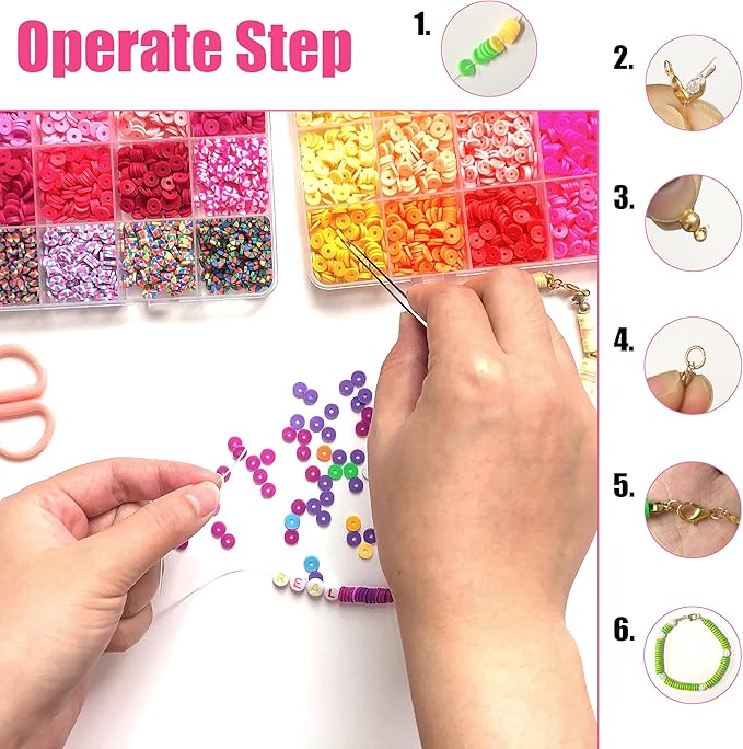 YMSDZHL 11000+PCS Clay Beads Bracelet Making Kit,24 Color DIY Flat Preppy Beads for Friendship Jewelry Making,Polymer Heishi Beads with Charms Gifts for Teen Girls Crafts for Ages 4-12