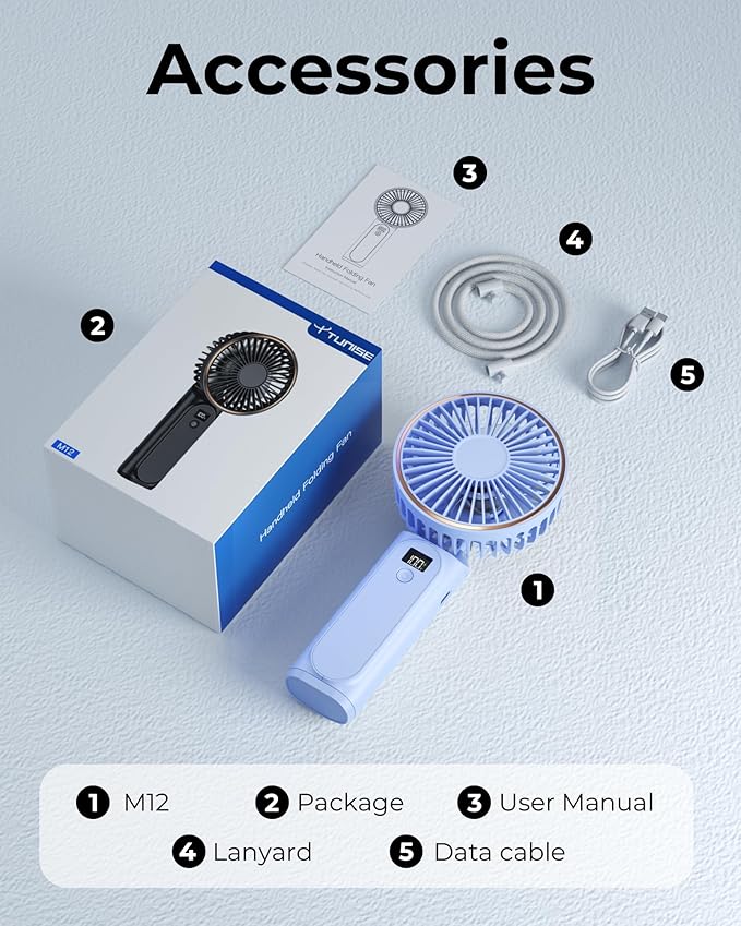 Portable Handheld Fan, Portable Fan Rechargeable, 4000mAh, 180° Adjustable, 6 Speed Wind, Display Electricity in Real Time, USB Rechargeable Foldable Fan, Quiet Personal Fan as Power Bank