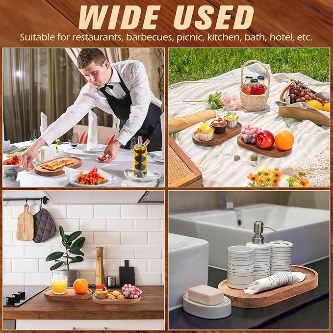 Wood Serving Trays 12x5.5 Inch Charcuterie Boards Oval Wooden Plates Wood Serving Platter Cheese Dinner Plates Bulk for Dessert Snack Bread Fruit Appetizer Dishes (12" x 5.5"_4 Pack)