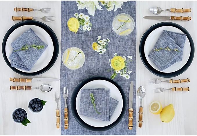 Solino Home Linen Chambray Indigo Table Runner 108 Inches Long - Athena, 100% Pure Linen 14 x 108 Inch Table Runner for Winter, Spring, Easter