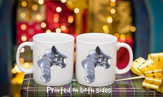 Winston & Bear Playing Grey Cat Mug - Ceramic Coffee Mug Gift for Cat Lovers - Perfect Birthday or Christmas, Father's or Mother's Day Gift (11oz)