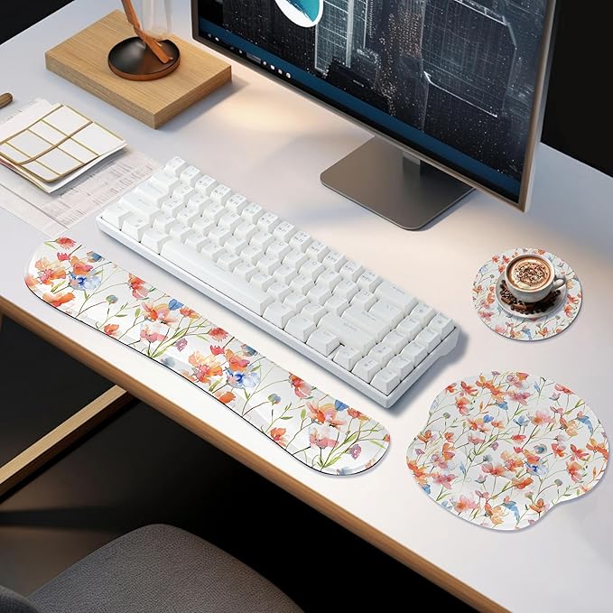 RICHEN 3 PCS Computer Mouse Pads for Desk with Coaster Set, Non-Slip Keyboard Wrist Rest and Mouse Pad Set, Ergonomic Design (YKMWR-52)