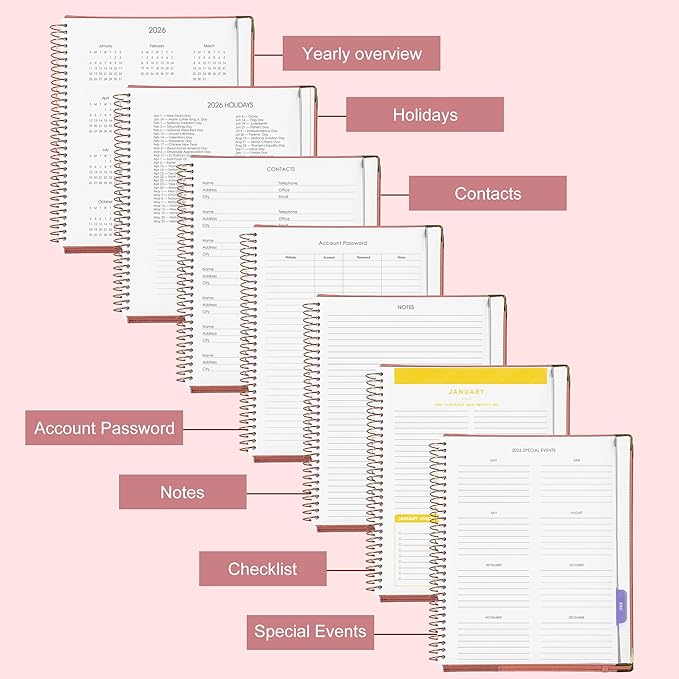 Yoment 2026 Planner Weekly and Monthly 8.5"x11" Large Hardcover Planner from Dec 2025 - Dec 2026 13 Months Calendar Academic Planners for Women Men Agenda Daily Weekly Yearly Planning with Tabs, Pink