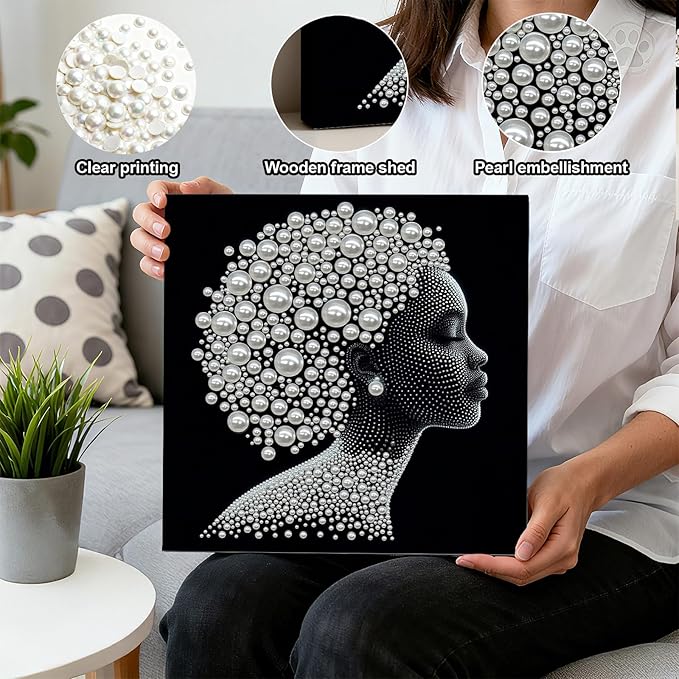 DIY Pearl Painting Kit with Wooden Frame, 3D Plastic Pearl Gemstone Ocean Art Craft for Adults Beginners, Diamond Art Kits for Adults, Home Wall Decor Ready Gift for Women(Woman Closed Eyes)(30*30cm)
