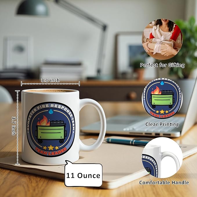 Funny Dumpster Fire Mug 11 oz, Team Leader Gifts for Employees Coffee Cups Ceramic, Funny Sarcastic Gifts for Coworkers Ceramic Mug for Coffee Tea Hot Cocoa Home Office Work