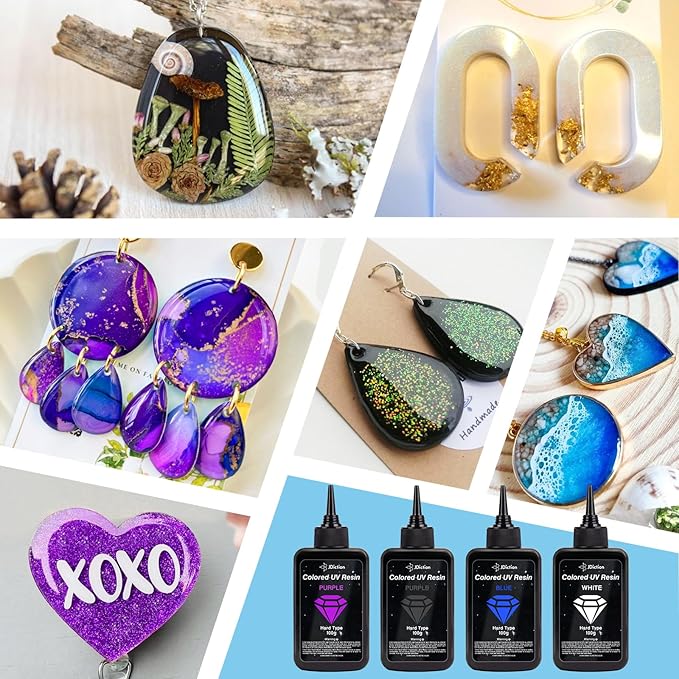JDiction UV Resin Purple, 100g Colored UV Resin Odorless and Hard UV Resin Kit for Jewelry Making, Colored Resin Casting and Coating, Crafts and Decoration