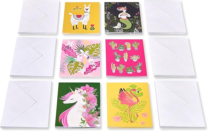 American Greetings Blank Cards with Envelopes for All Occasions, Unicorn, Floral, and Mermaids (48-Count)
