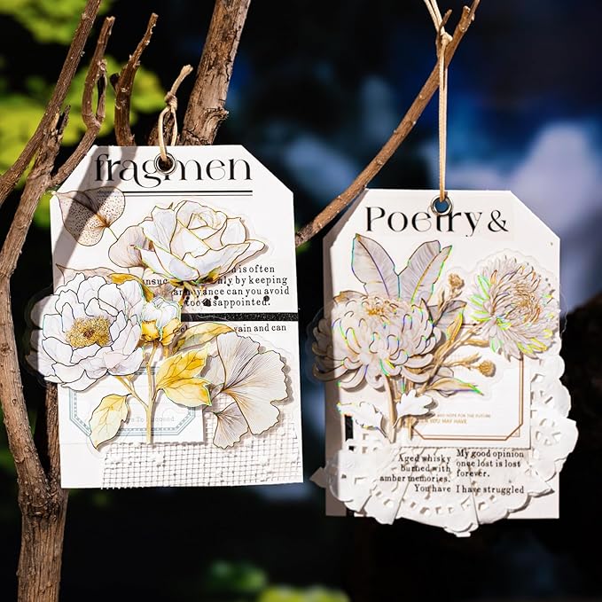 Floral PET Stickers – 60 Foil-Stamped Self-Adhesive Flower Designs Waterproof Transparent Stickers for Scrapbooking Journaling DIY Crafts and Decoration