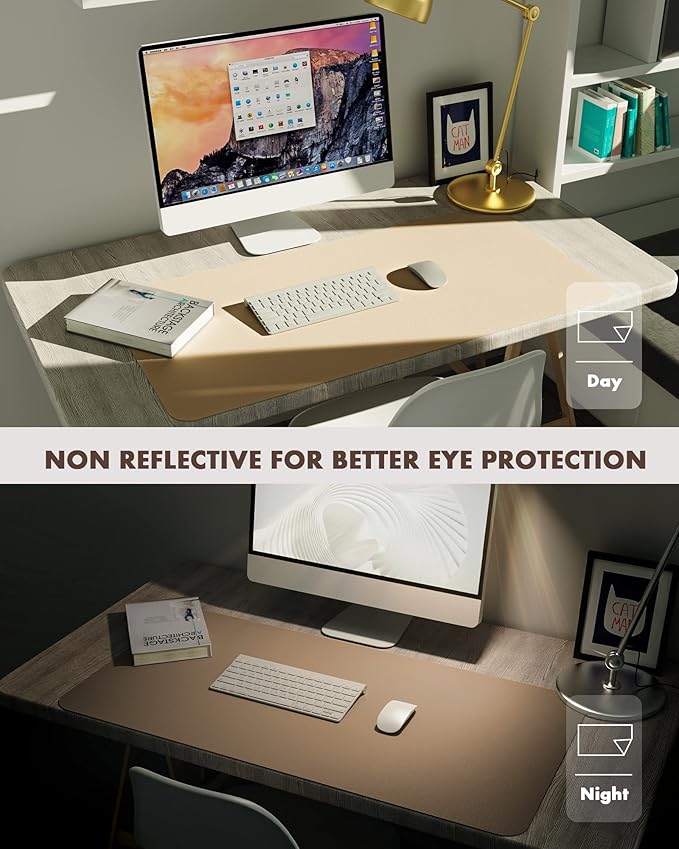 YSAGi Double-Sided Desk Pad, 31.5"x15.7"Leather Desk Mat, Eco Cork Desk Pad Protector,Large Mouse Pad,Waterproof Desk Blotter for Office/Home(Apricot)