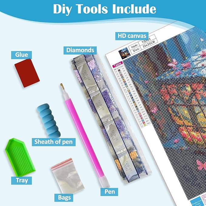 Flower Butterfly Tree Diamond Painting Kits for Adults, 5D Diamond Art Kits for Adults Beginners, DIY Full Round Drill Diamond Dot Painting Gem Art Kits for Adult, Home Wall Decor 13.8x13.8 Inch