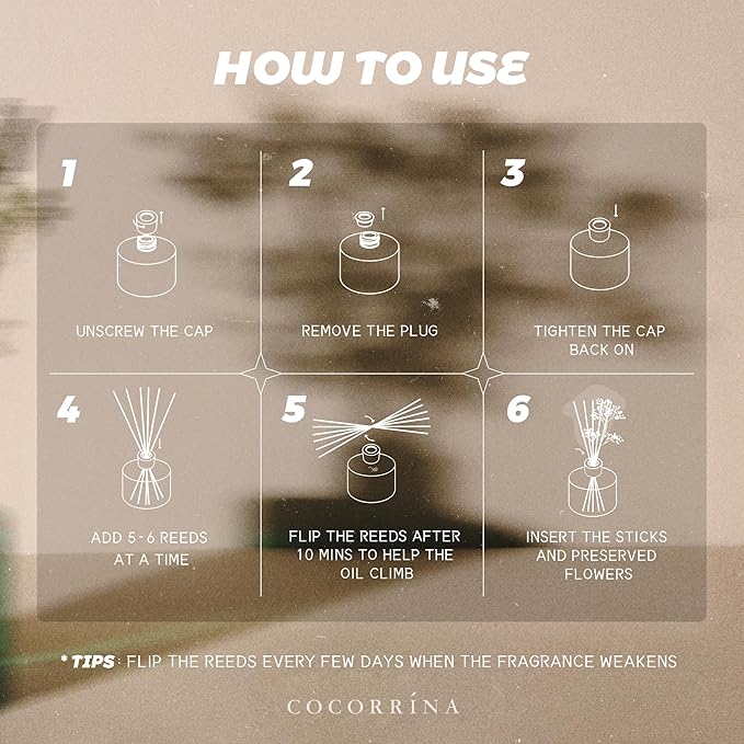 COCORRÍNA Reed Diffuser - Skiing in Aspen Reed Diffuser Set with 8 Sticks & Preserved Baby's Breath, Reed Diffuser for Home Bathroom Shelf Decor