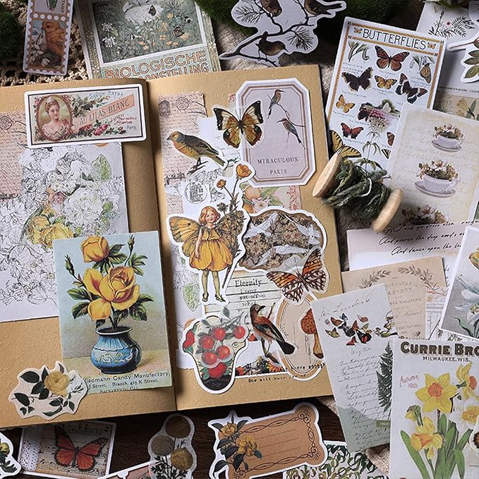 200PCS Vintage Scrapbooking Supplies Kit for Journaling, Scrapbook Sticker Paper Pack for for Bullet Journals Junk Journal Planners Aesthetic Cottagecore Room Decor Wall Art Collage Album
