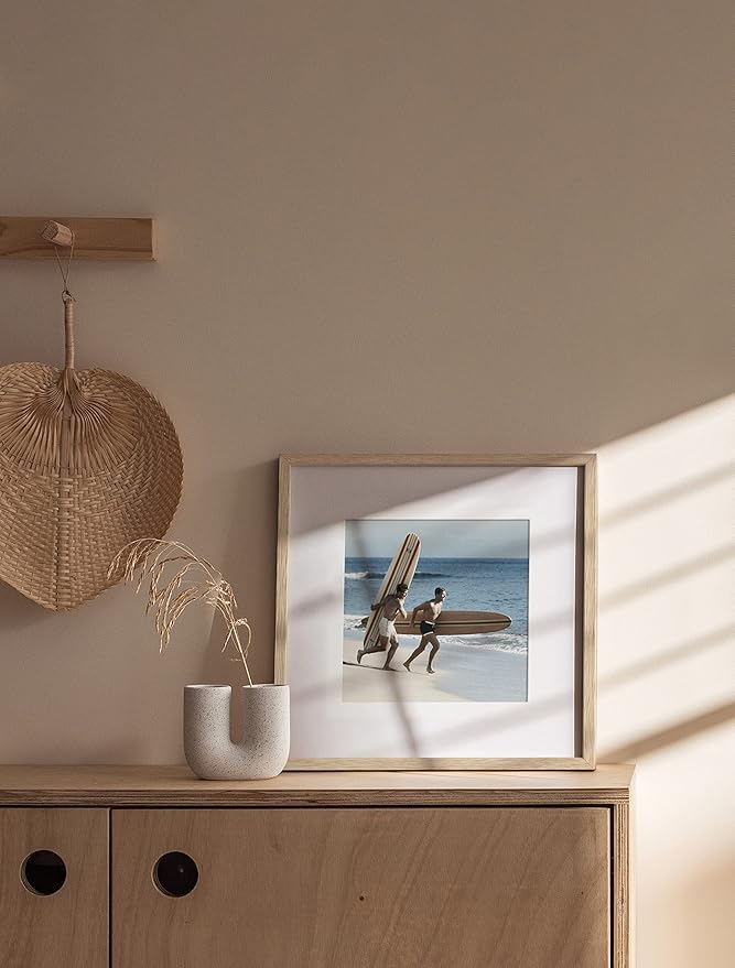 HAUS AND HUES Beige Oak Wood 12x12 Picture Frame Matted to 8x8 - Modern Square Frame with Plexiglass, Lightweight Wall Frame for Photos and Prints (12x12 in, Beige, Set of 1)