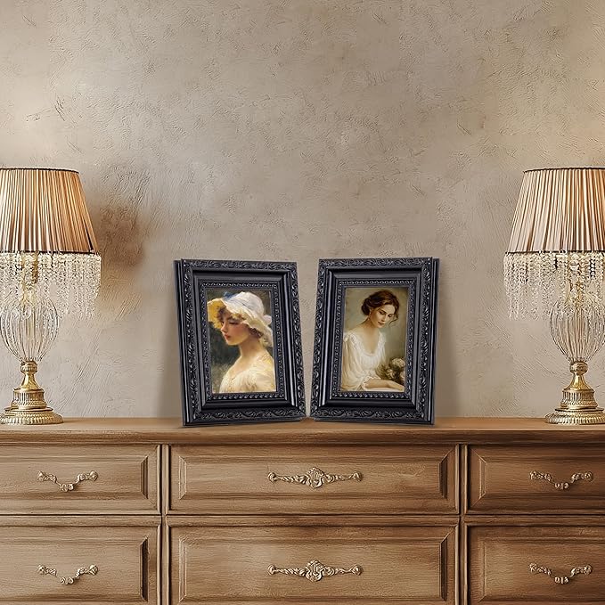 eletecpro 3x4 Picture Frames Set of 4, Ornate Vintage Photo Frames with Glass, Rustic Gothic Frame Displays 3x4 Photo for Tabletop, Black