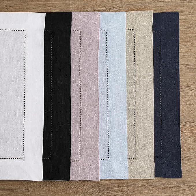 Solino Home Square Placemats Set of 4-100% Pure Linen Ivory Cloth Placemats 14 x 14 Inch - Classic Hemstitch, Machine Washable Place Mats for Spring, Easter