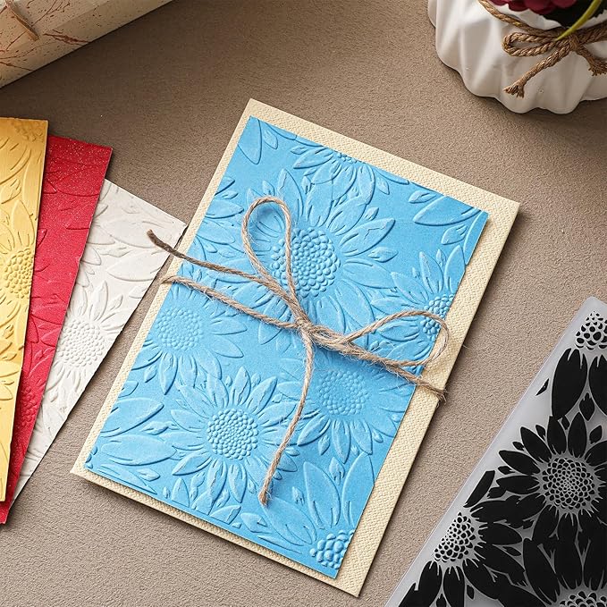 Geiserailie 1 Pcs Embossing Folders Embossing Machine Template Paper Card Folders for Christmas Card Making DIY Flower Scrapbook Photo Album Craft Decoration 5.9 x 4.1 Inch (Sunflower Style)