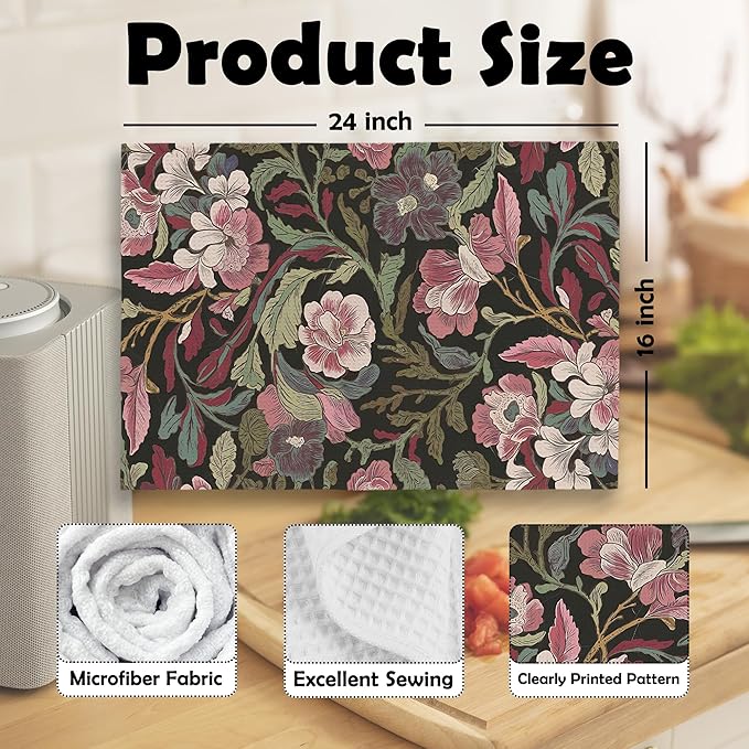 Vintage Boho Floral Kitchen Dish Towels Set of 2, Retro Wildflower Mid Century Botanical Cottagecore Dark Academia Hand Towels Kitchen Bathroom Farmhouse Tea Towels Decorations, 16x24inch